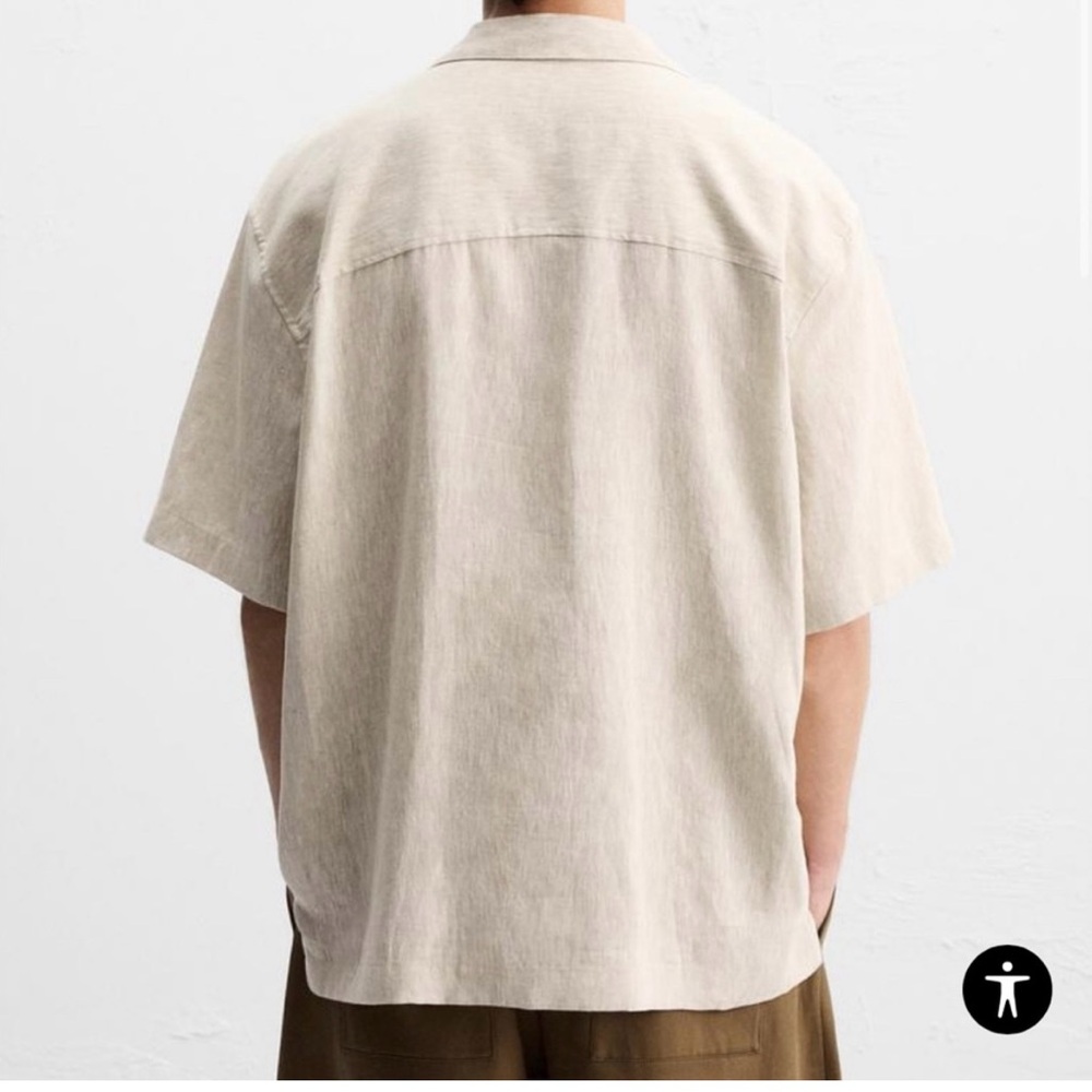 Zara Tan Short Sleeve Button-Up Linen Shirt - Picture 6 of 8